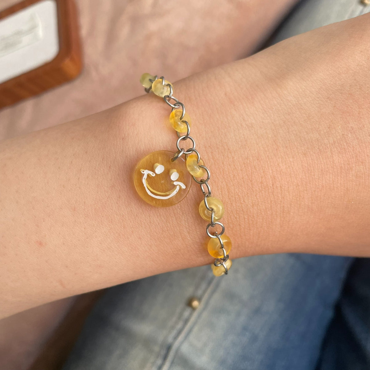 Natural Honey Amber Interlocking Ring Bracelet