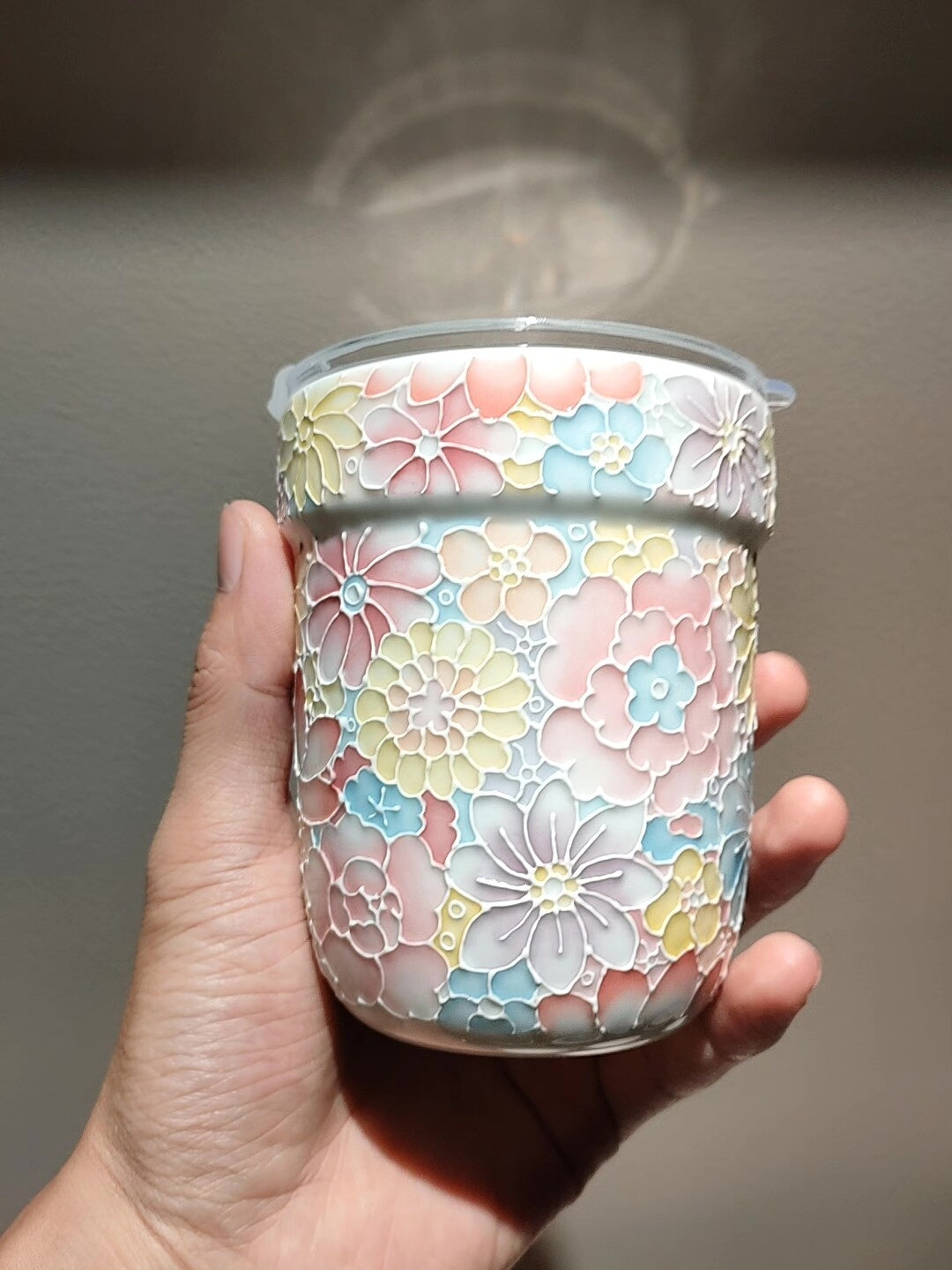 Underglaze Floral Ceramic Travel Tea Cup