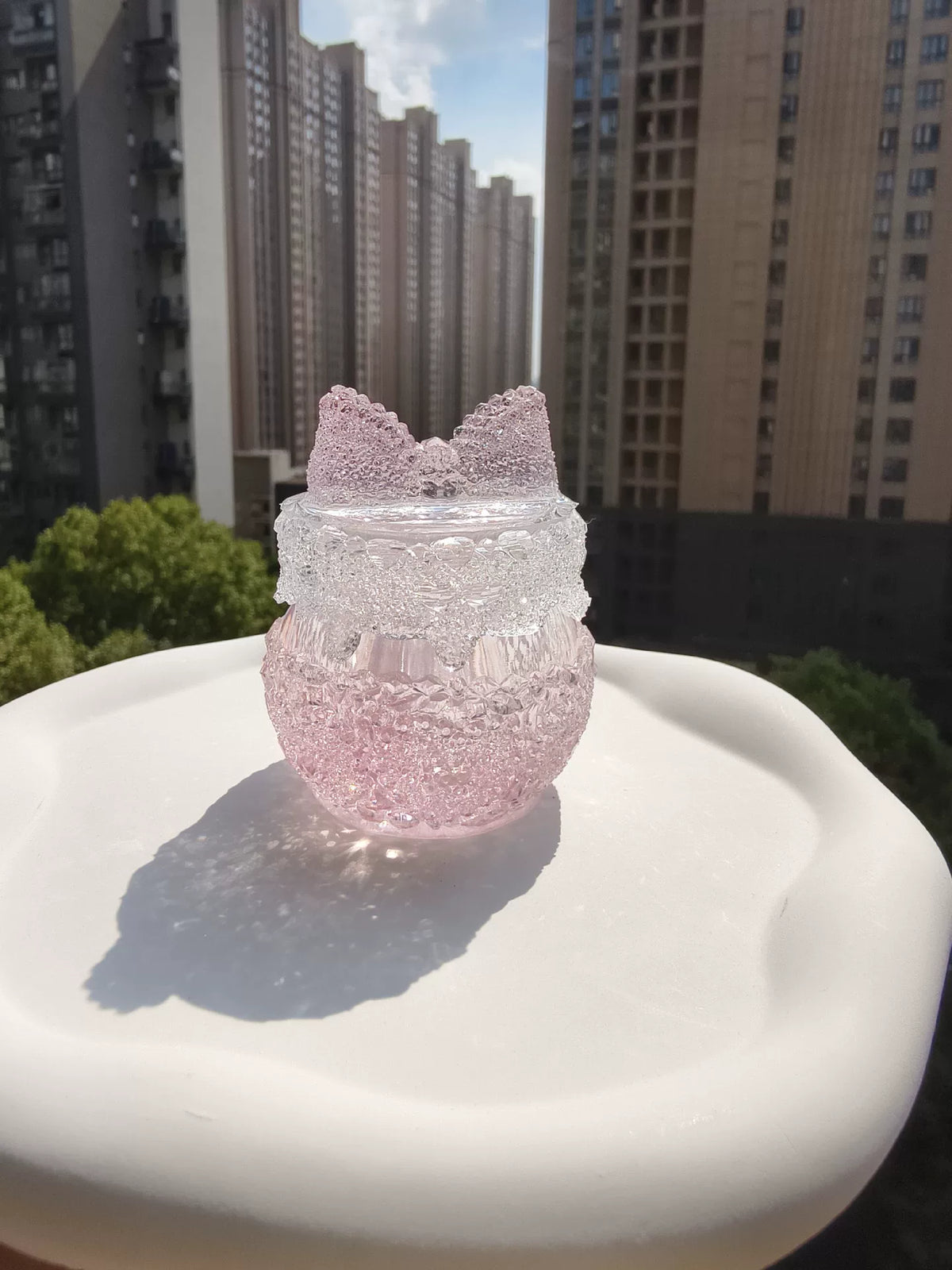 Resin Diamond Heart Storage Jar Pink Ombre