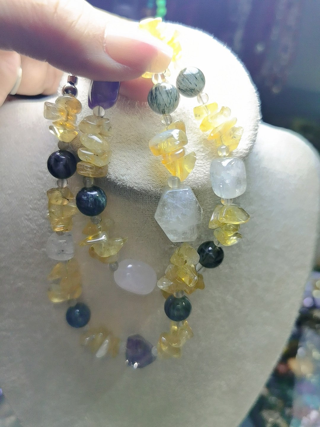 Natural Crystal Necklace Citrine Amethyst Green Rutilated