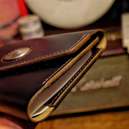 A6 Notebook Cover - Black Horween CXL Leather with Half Dollar Coin Closure