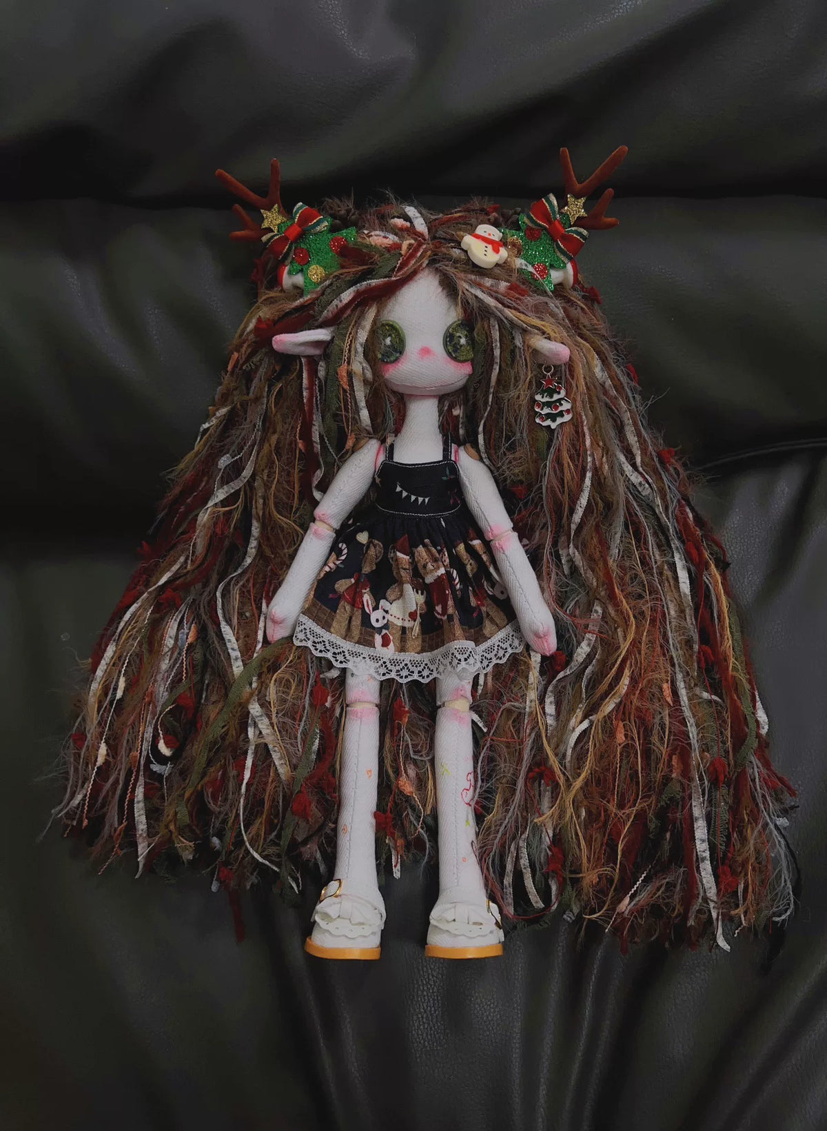 Handmade White Fabric Button Eye Doll