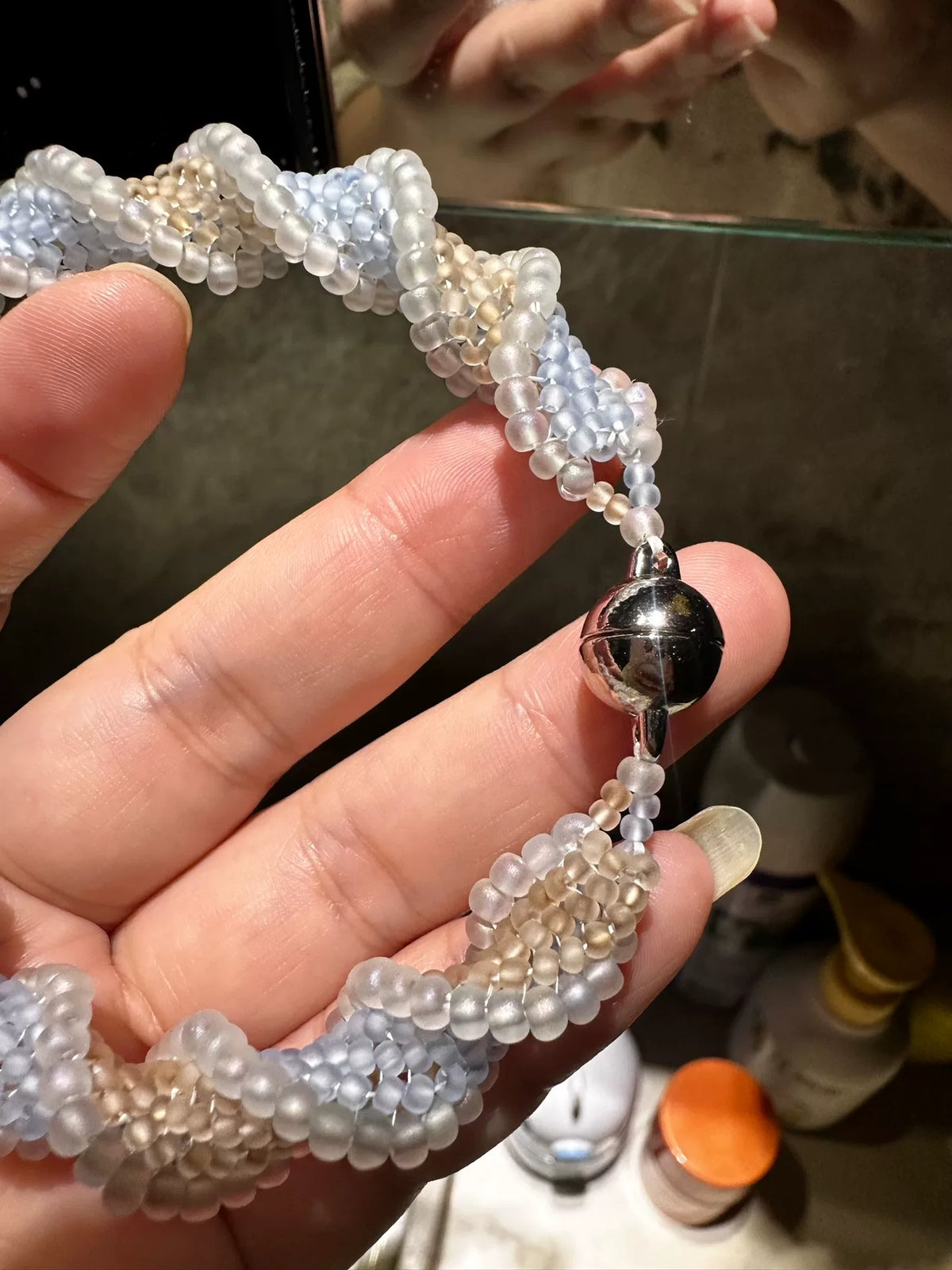 Frosted Toho Seed Bead Spiral Bangle