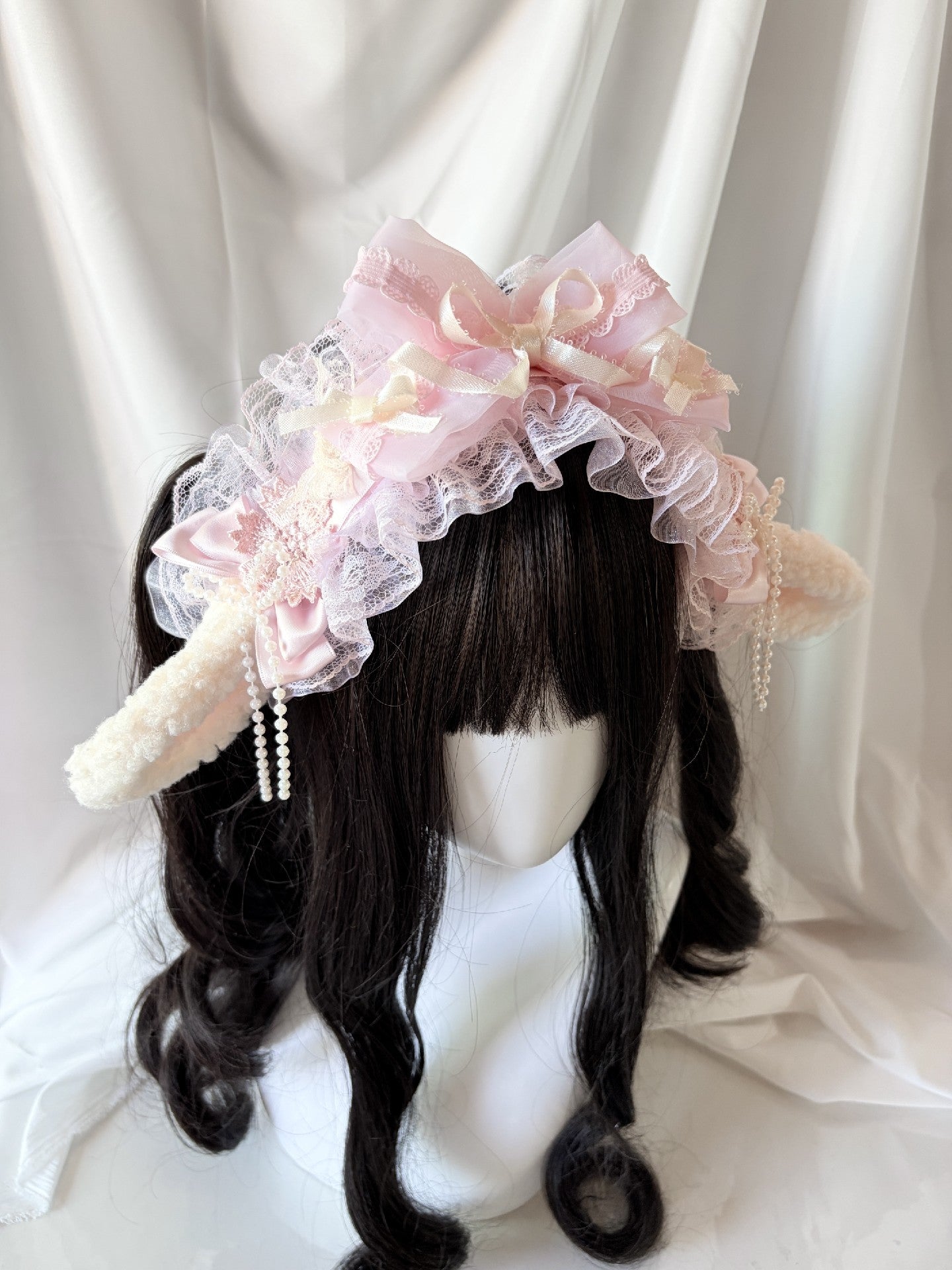 Lolita Plush Ear Headband with Lace and Satin Bow