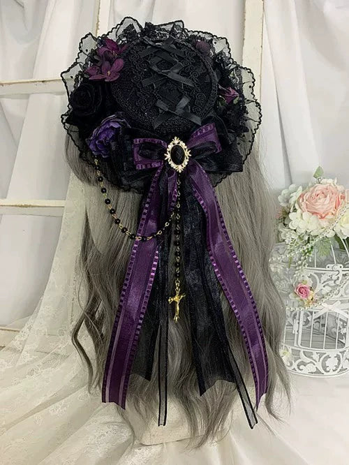 Black Gothic Lolita Handmade Flat Hat