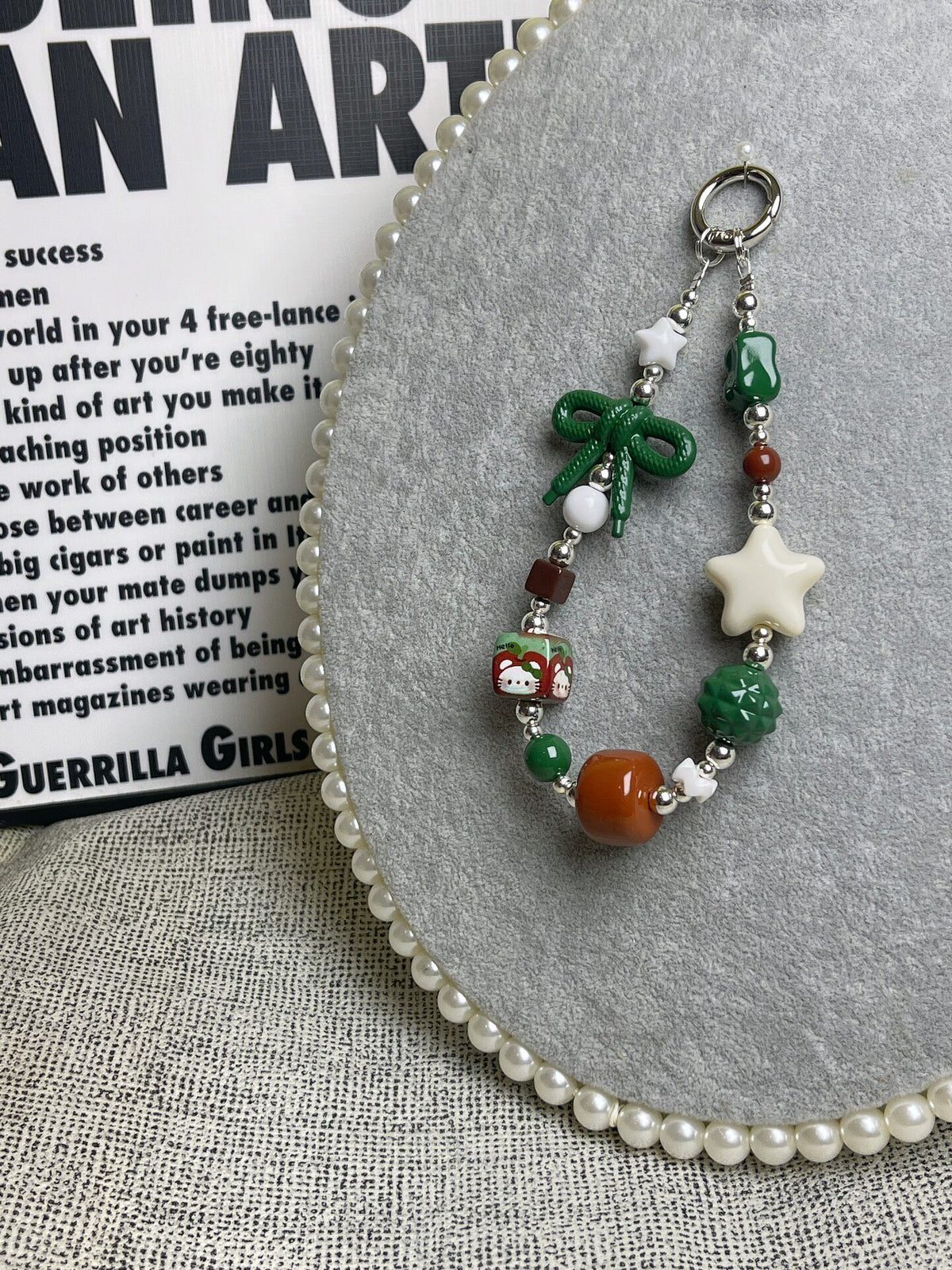 Cartoon Phone Charm with Bow Beads