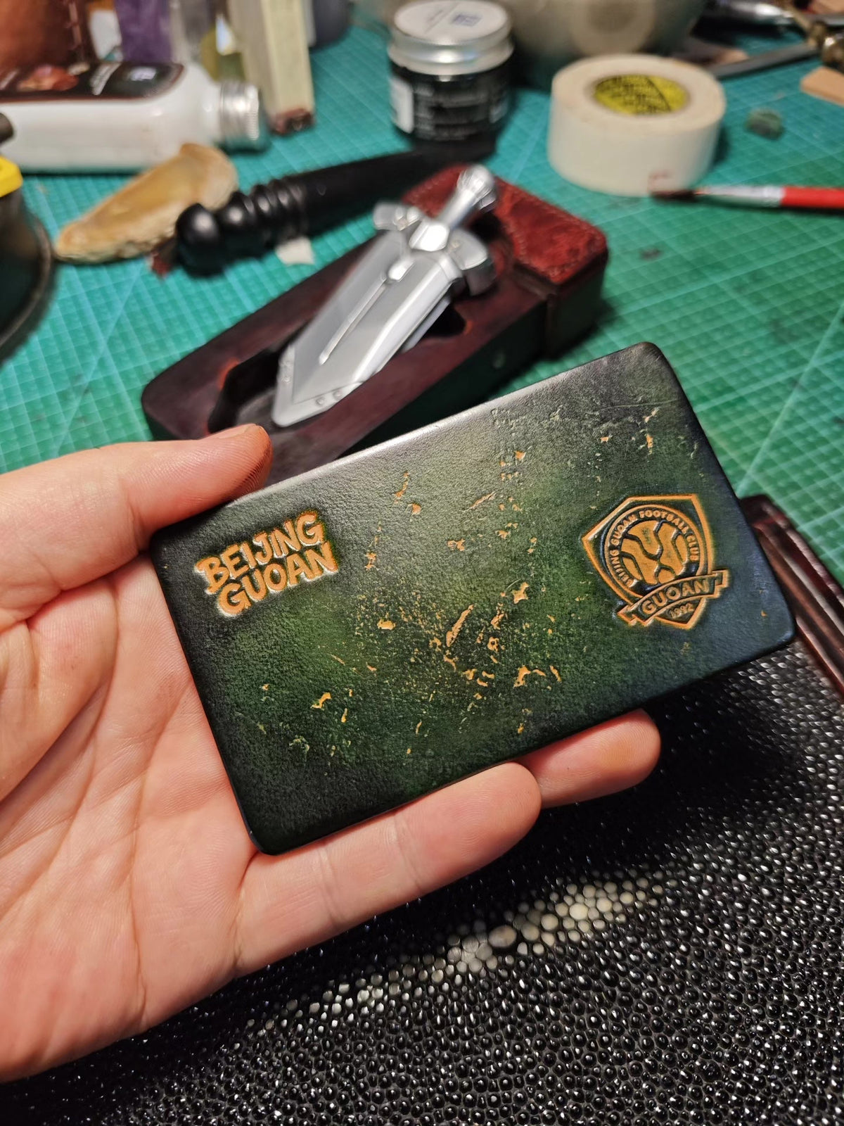 Handcrafted Leather Tray Dark Green 10cm
