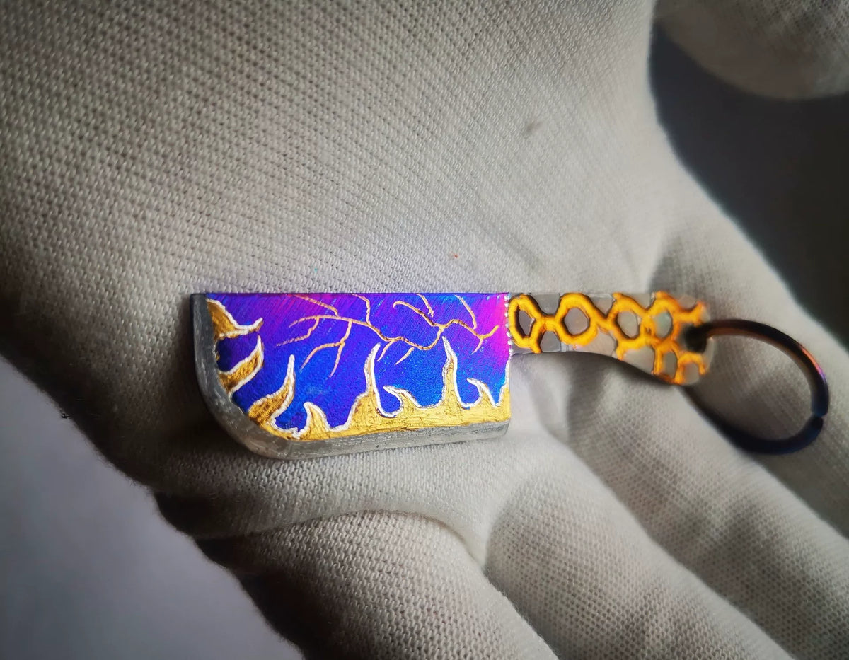 Titanium Alloy Mini Cleaver Keychain Iridescent