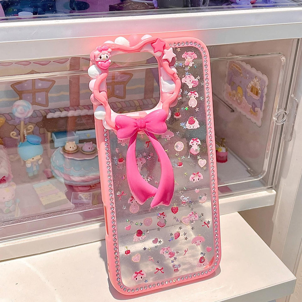 My Melody Pink Cream Glue Phone Case with Rhinestones
