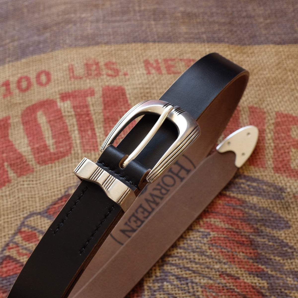 Horween Leather Belt Set Silver Plated