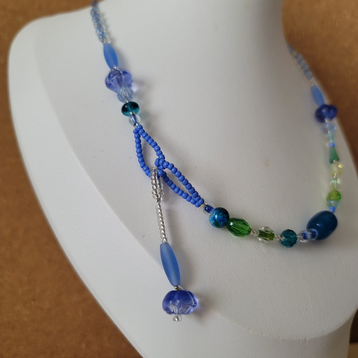 Handmade Blue Green Seed Bead Necklace