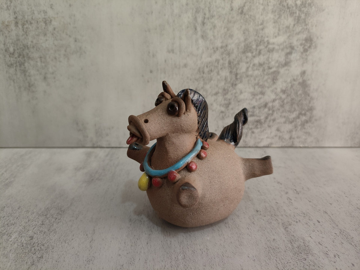 Handcrafted Clay Horse Figurine with Beaded Collar