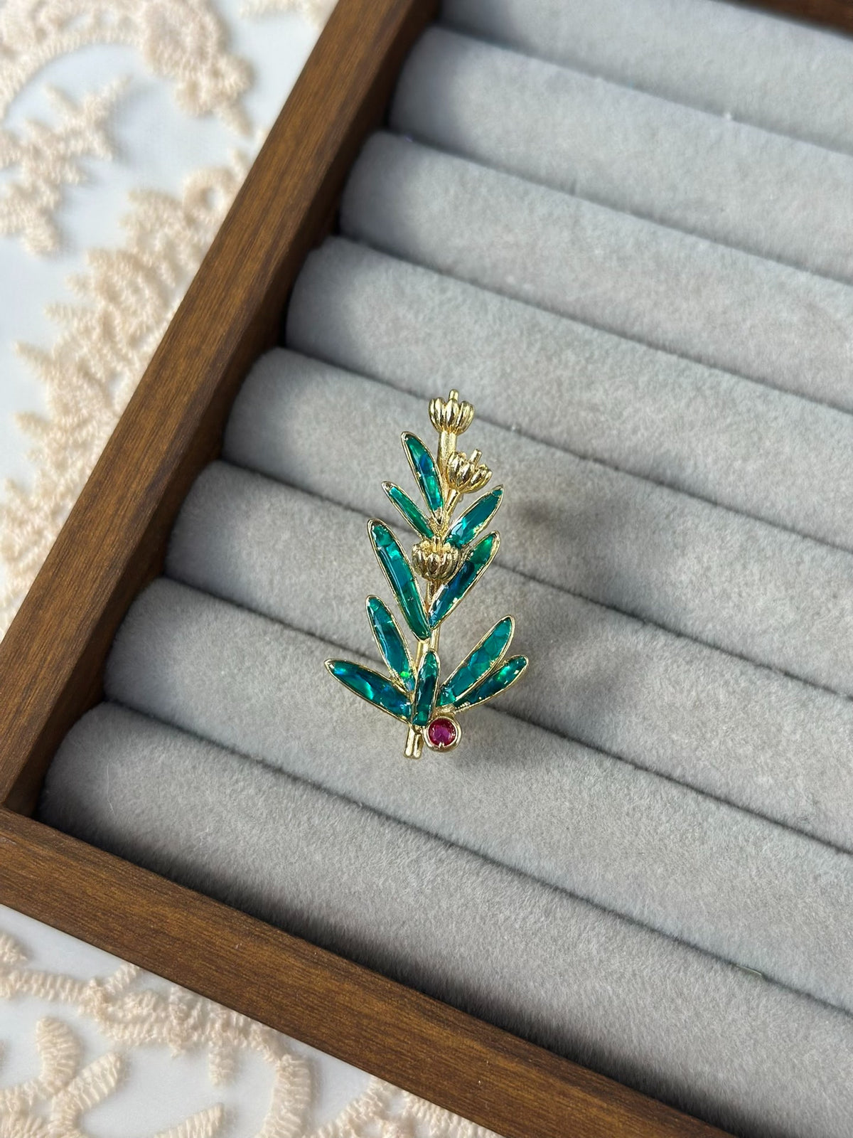 Olive Branch Mother of Pearl Brooch