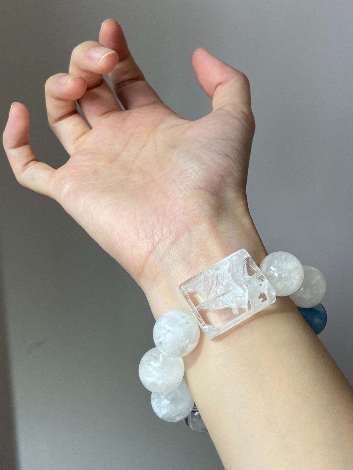 Snowflake Quartz Aquamarine Crystal Beaded Bracelet