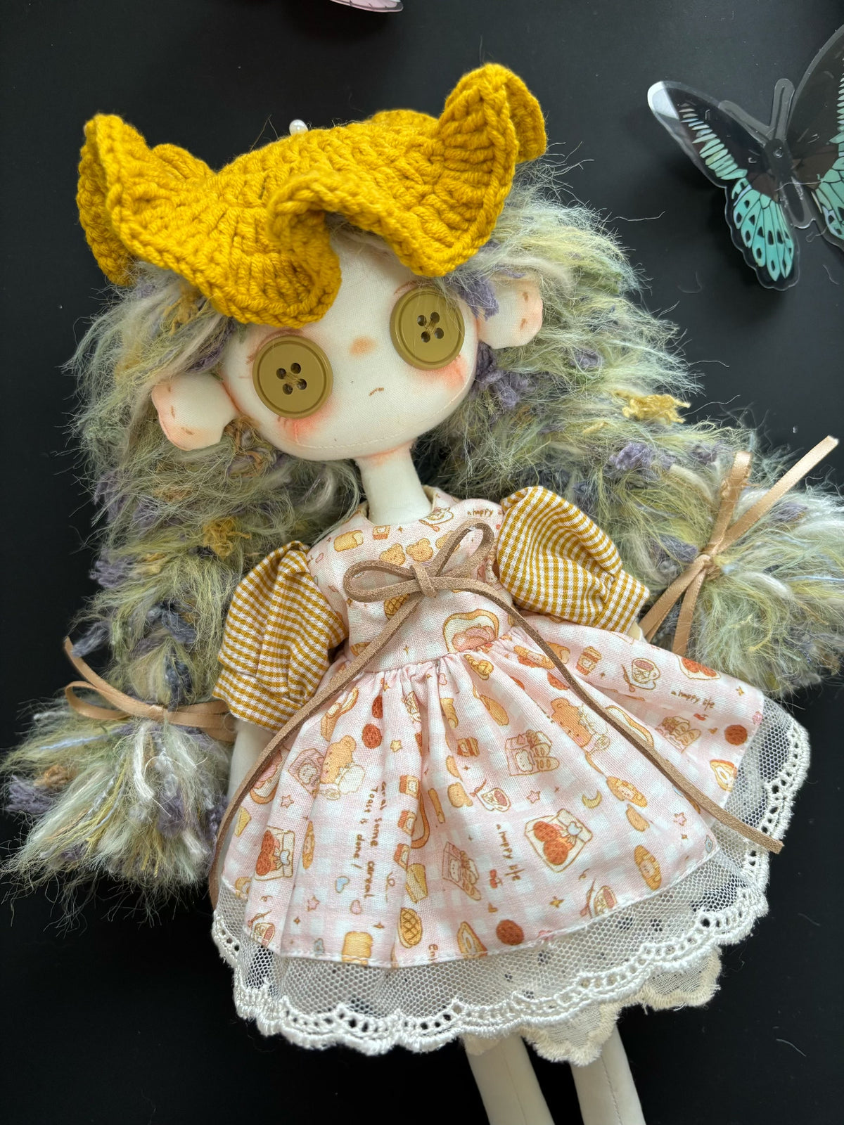 Handmade Button Eyed Art Doll 30 cm