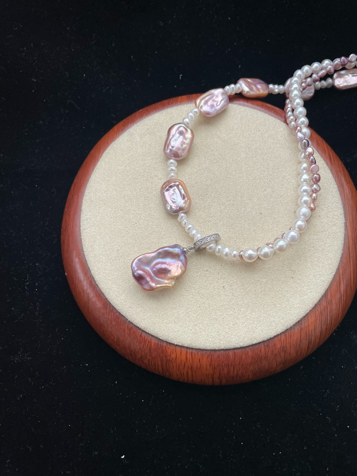 Natural Pearl Purple Square Layered Necklace