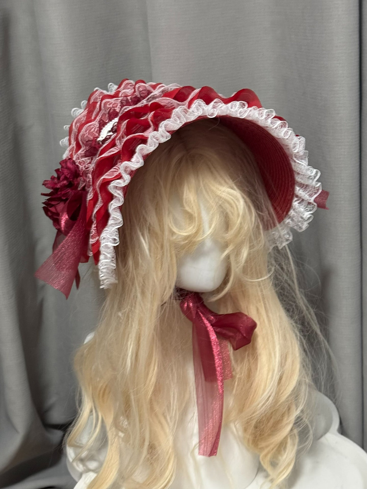 Lolita Bonnet Hat with Red Rose