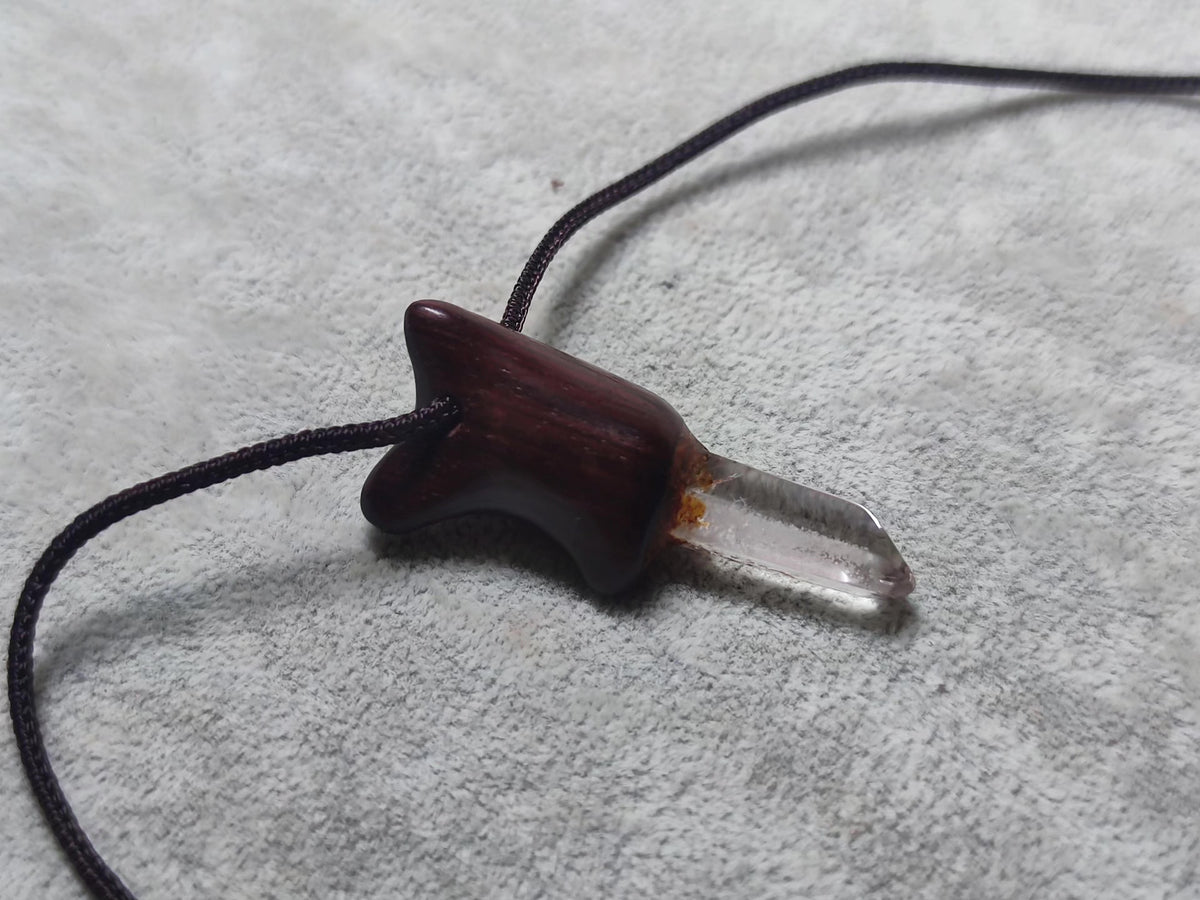 Red Sandalwood White Quartz Pendant Necklace