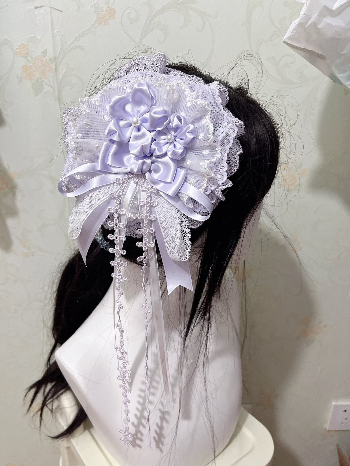 Ornamento per capelli in pizzo lavanda con fiori di ciliegio