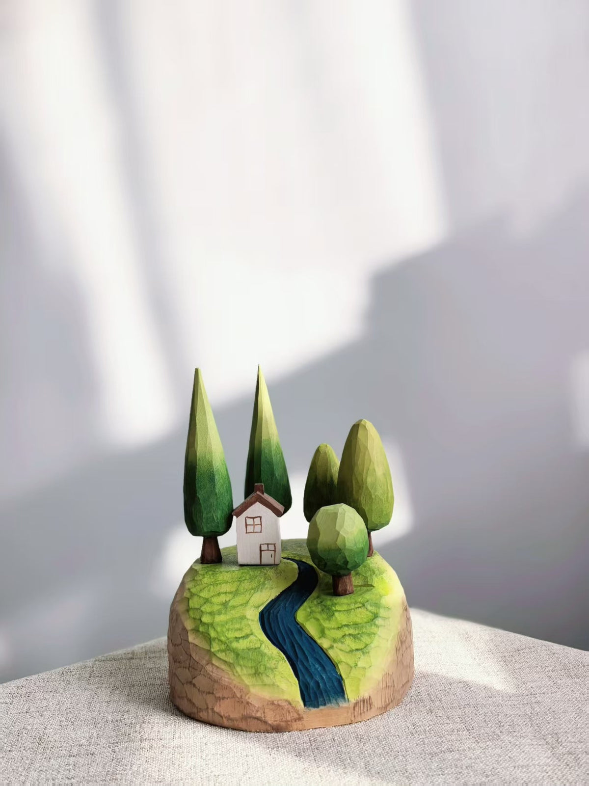 Hand Carved Wooden Cottage Ornament Magnetic Trees