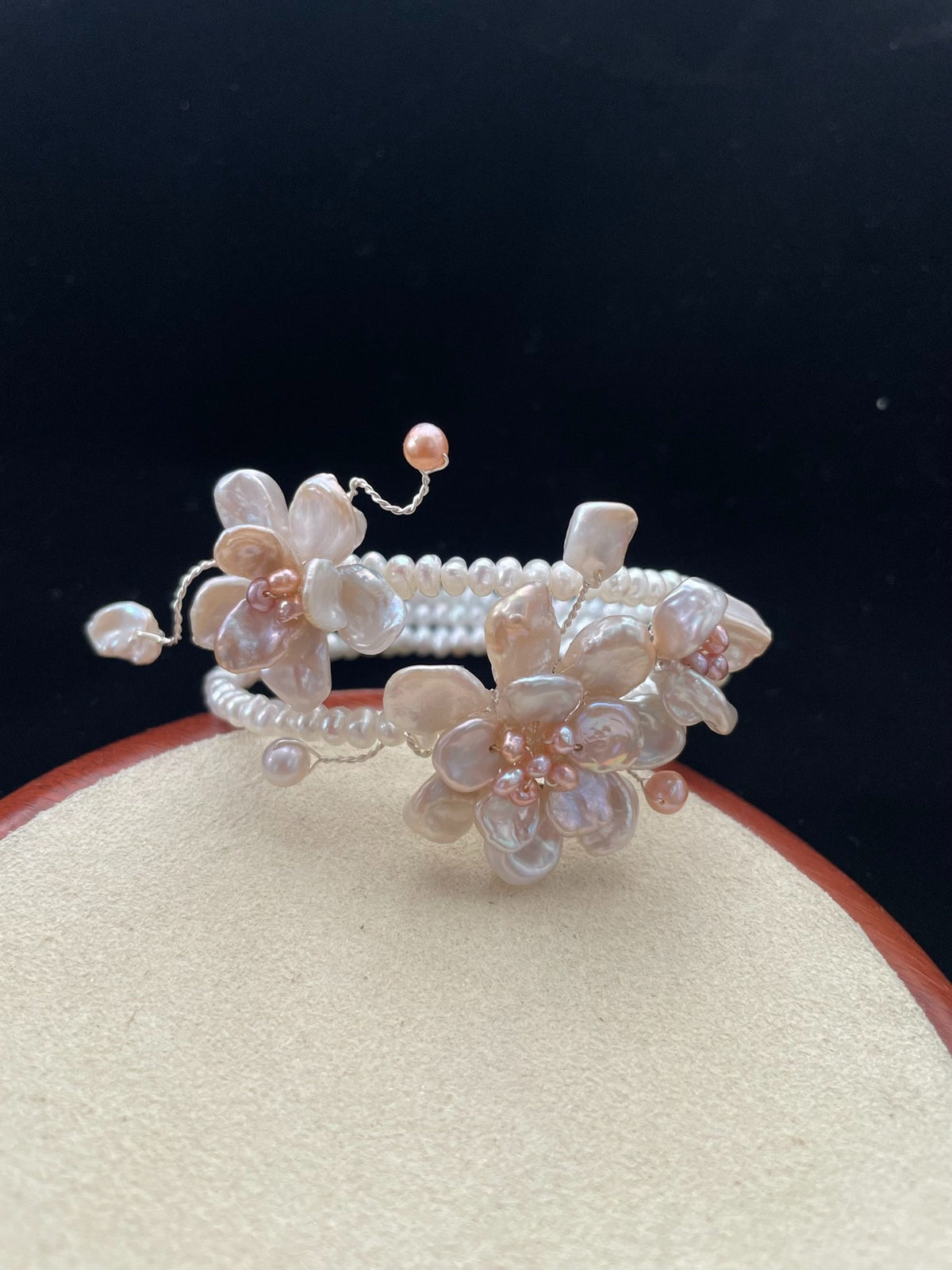 Natural Pearl Double Loop Floral Bracelet