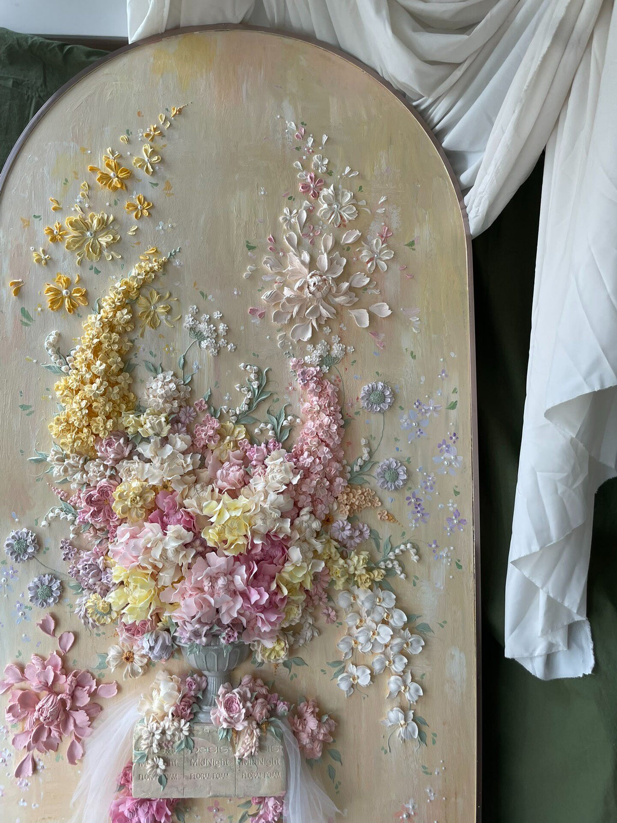 Clay Floral Painting Arched Panel 160cm