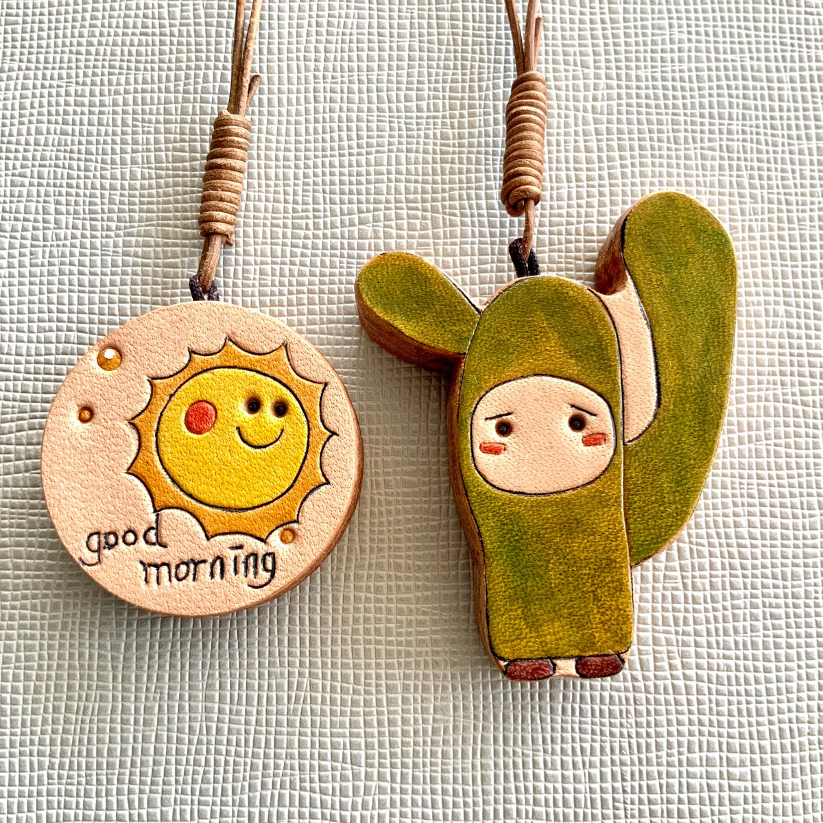 Vegetable Tanned Leather Cactus Charm Keychain