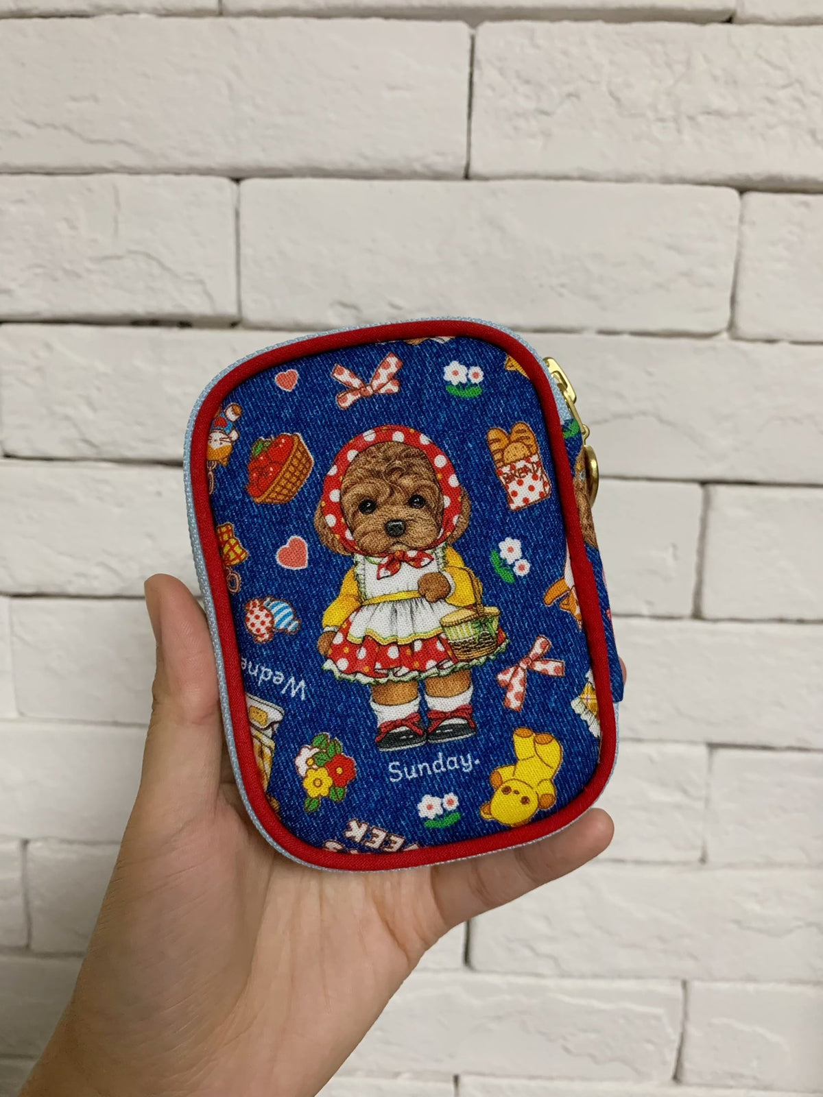 Poodle Print Cotton Pouch with Card Slots