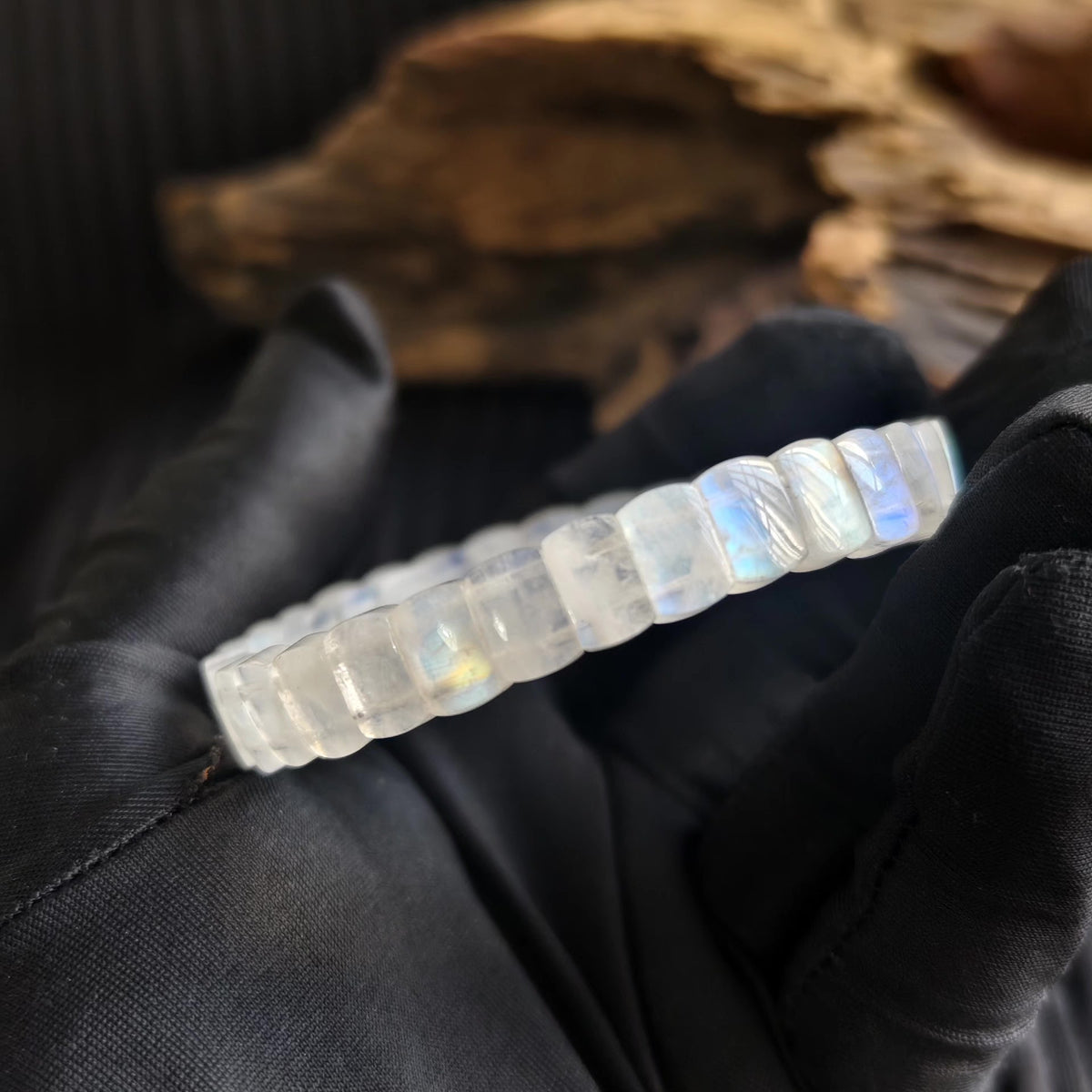 Pulsera elástica de piedra de luna azul natural