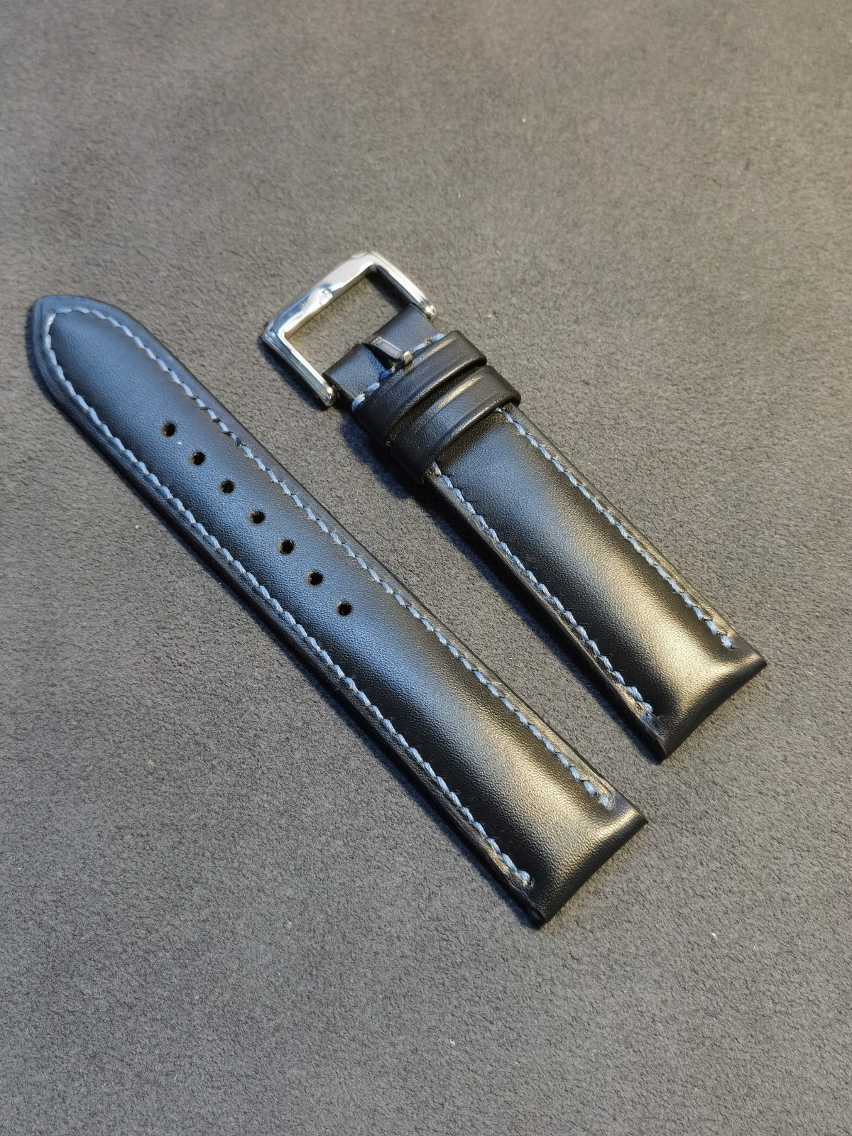 Black Leather Hand Stitched Watch Strap
