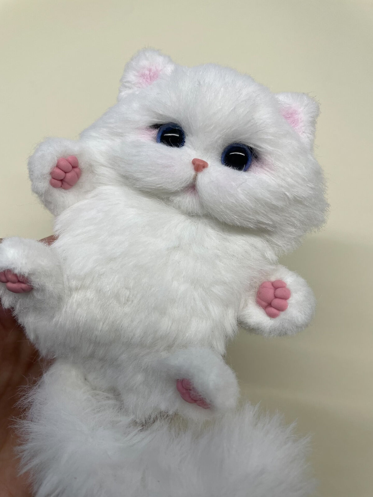 Handmade White Cat Doll with Pearl Necklace