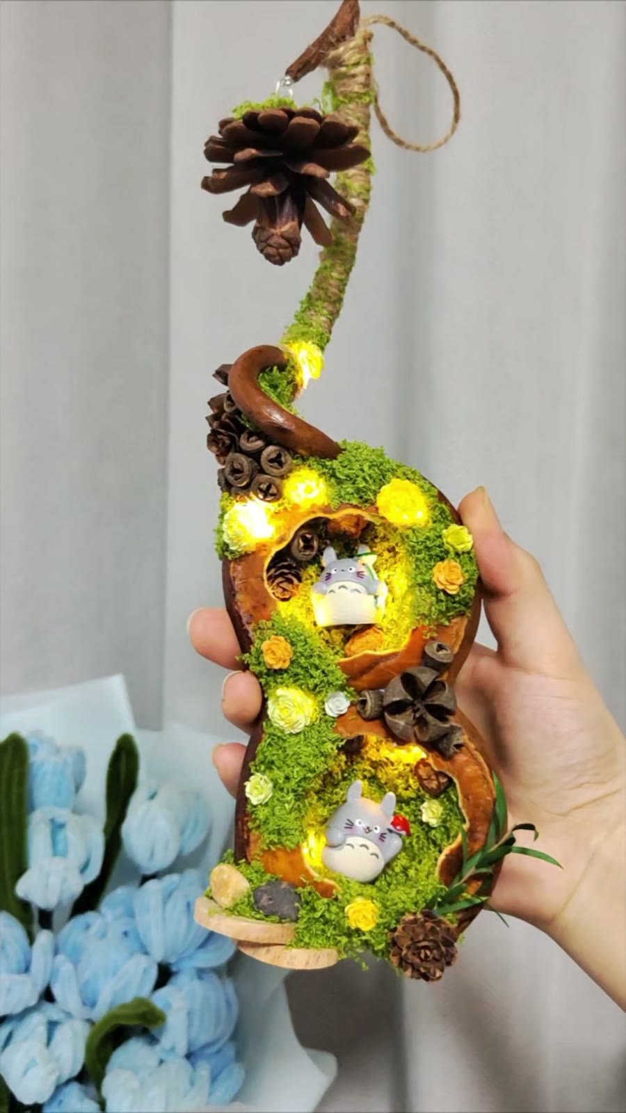Ornement en gousse d'Entada artisanal avec mousse