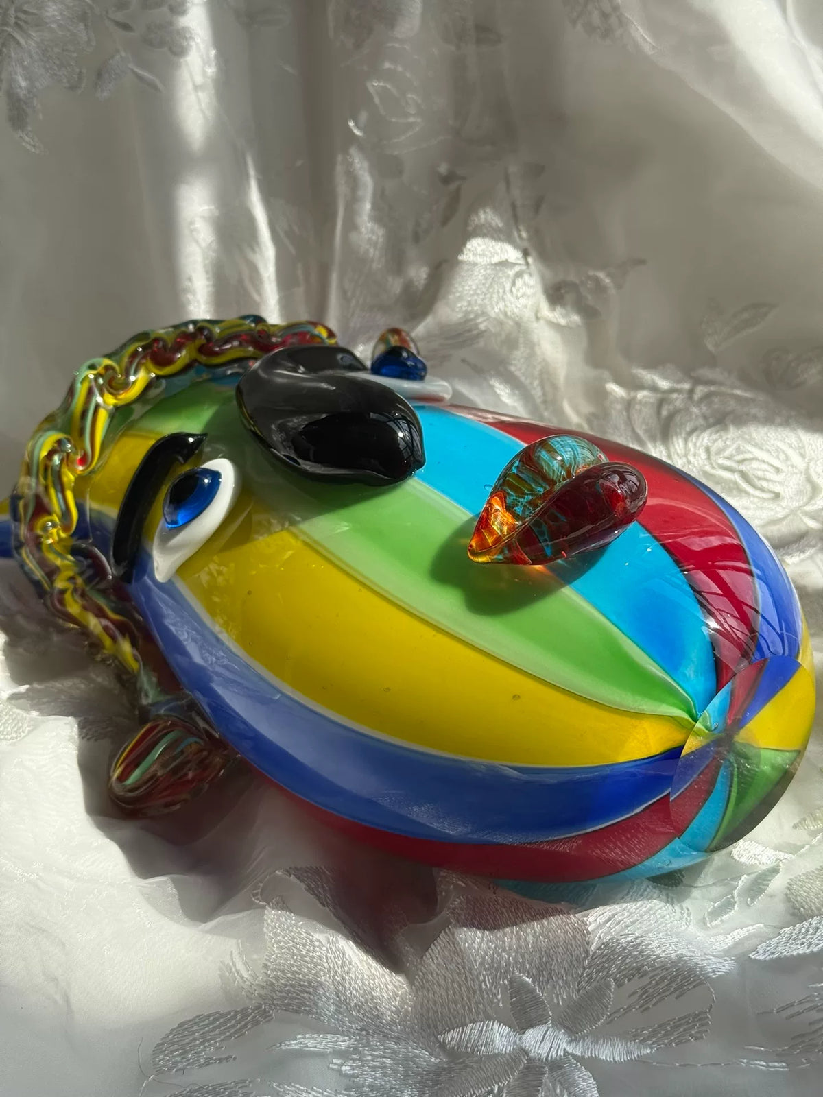 Multicolor Striped Glass Face Vase