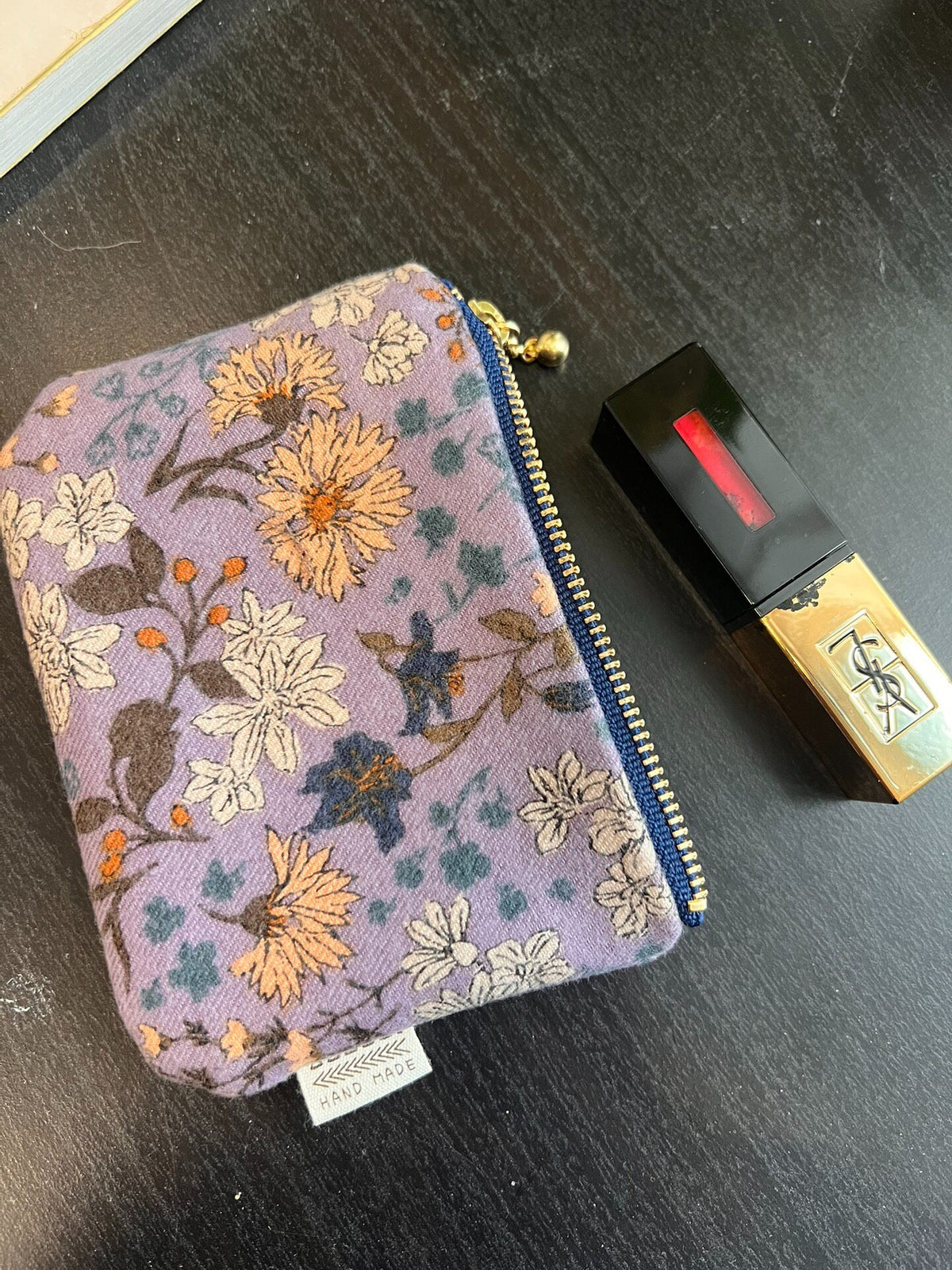 Floral Print Handmade Pouch with Linen Lining