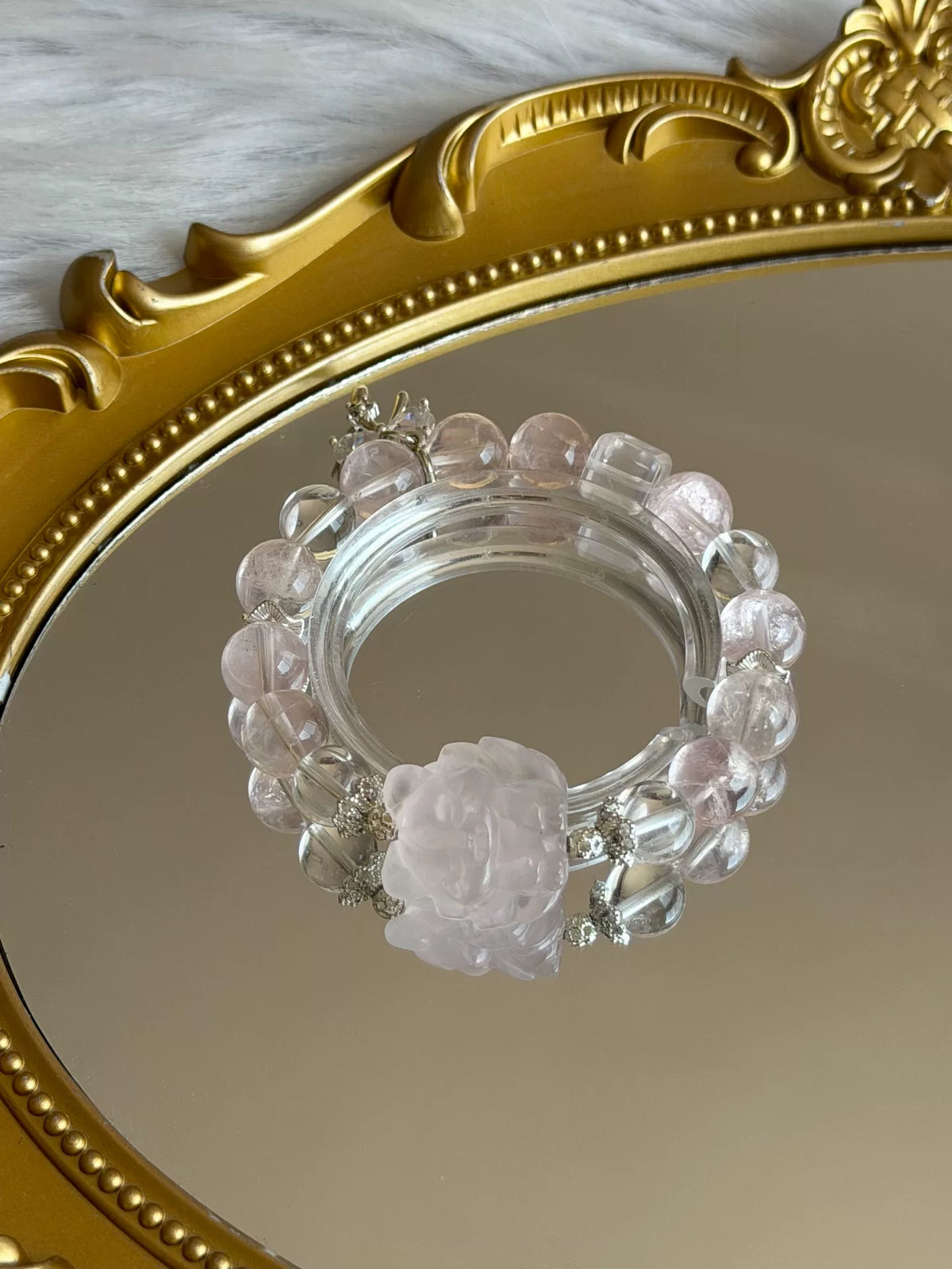 Pink Crystal Fox Pendant Beaded Bracelet