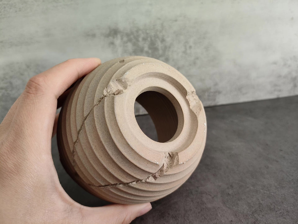 Handmade Ceramic Planter with Textured Ridges