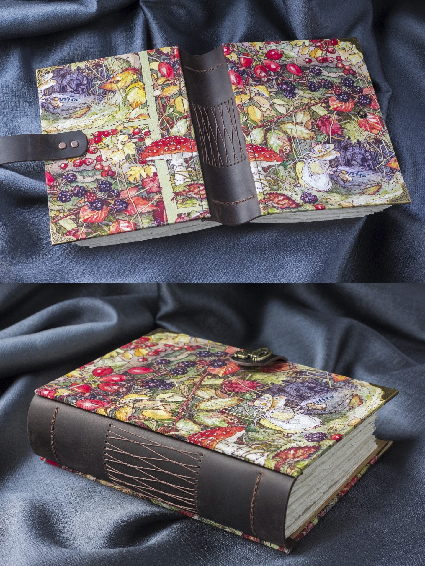 A4 Leather-Bound Notebook with Whimsical Forest Cover Illustration