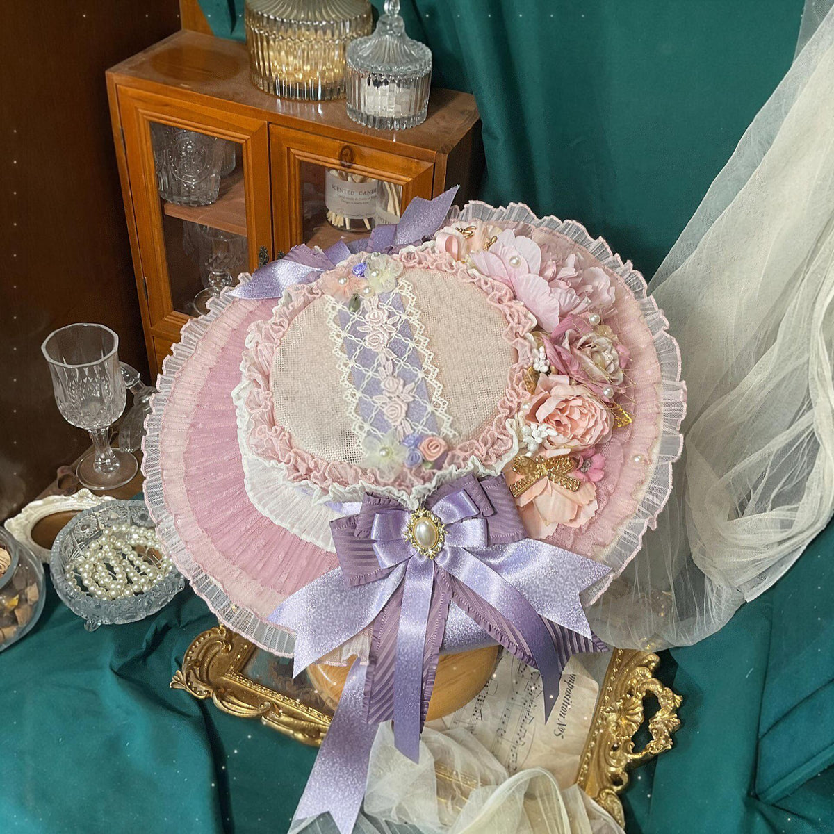 Lolita Flat Hat with Lavender Bow