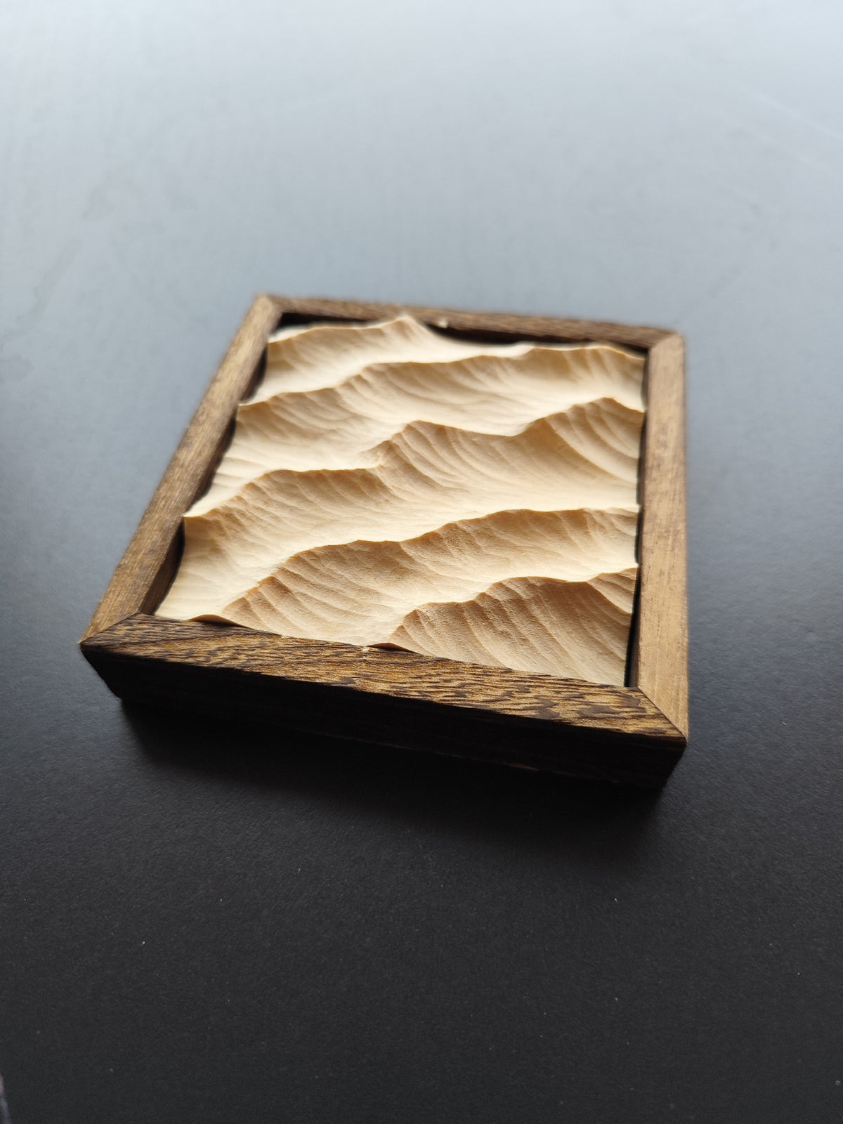 Handcrafted Linden Wood Wave Carving Framed
