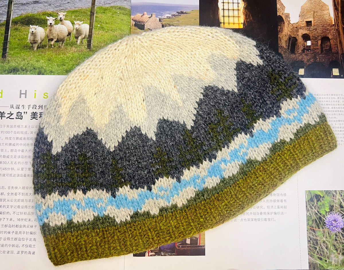 Shetland Wool Beanie Hat with Fair Isle Pattern