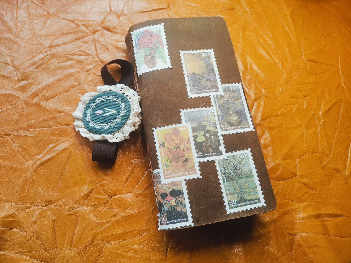 Handcrafted Leather Notebook with Oil Painting Stamps