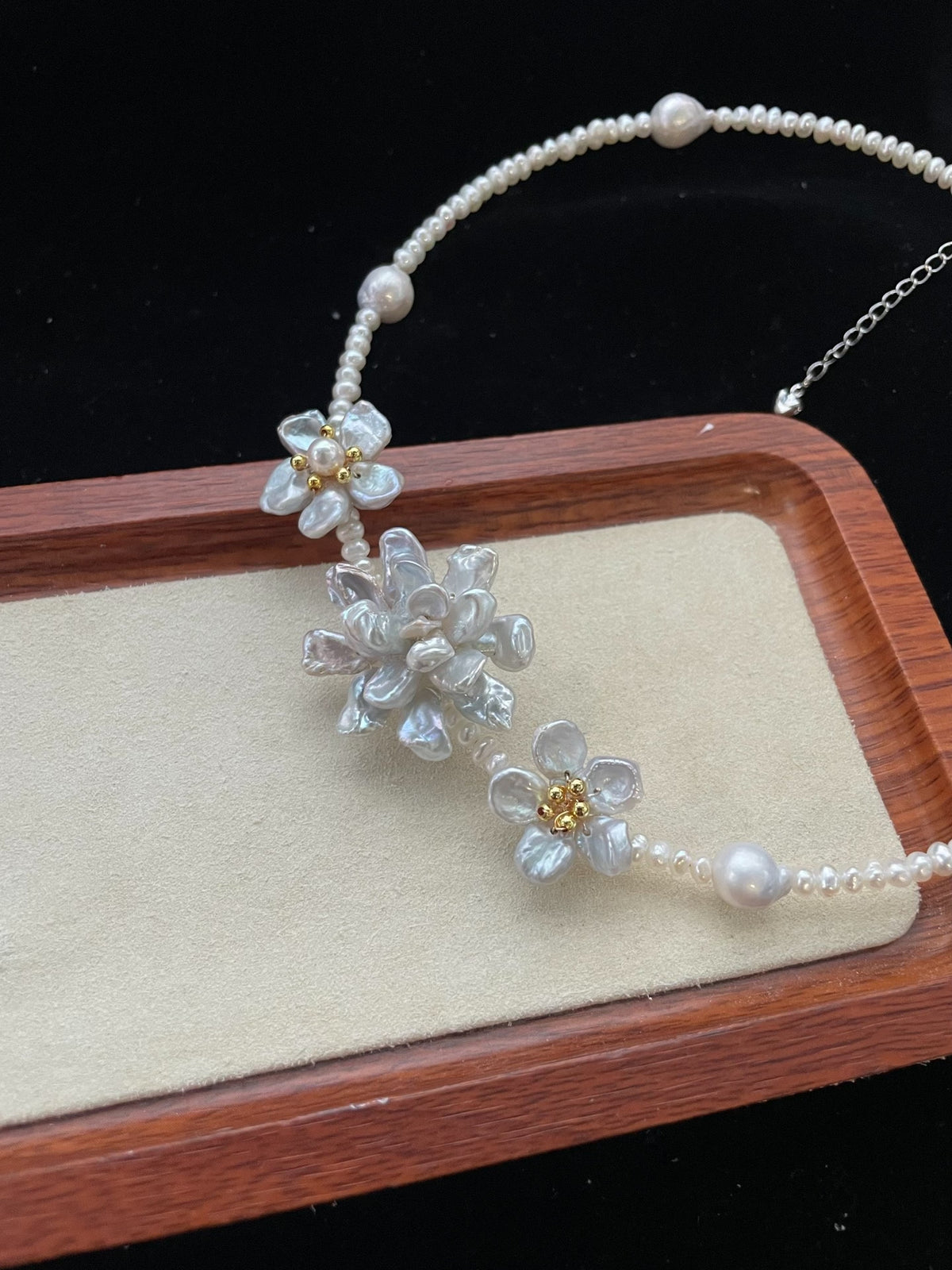 Natural Pearl Choker with Baroque Floral Design