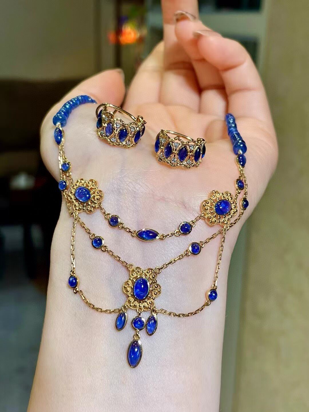 Royal Blue Gemstone & White Pearl Jewelry Collection