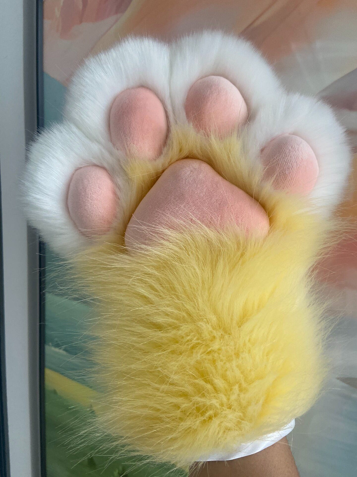 Yellow Furry Animal Paw Gloves