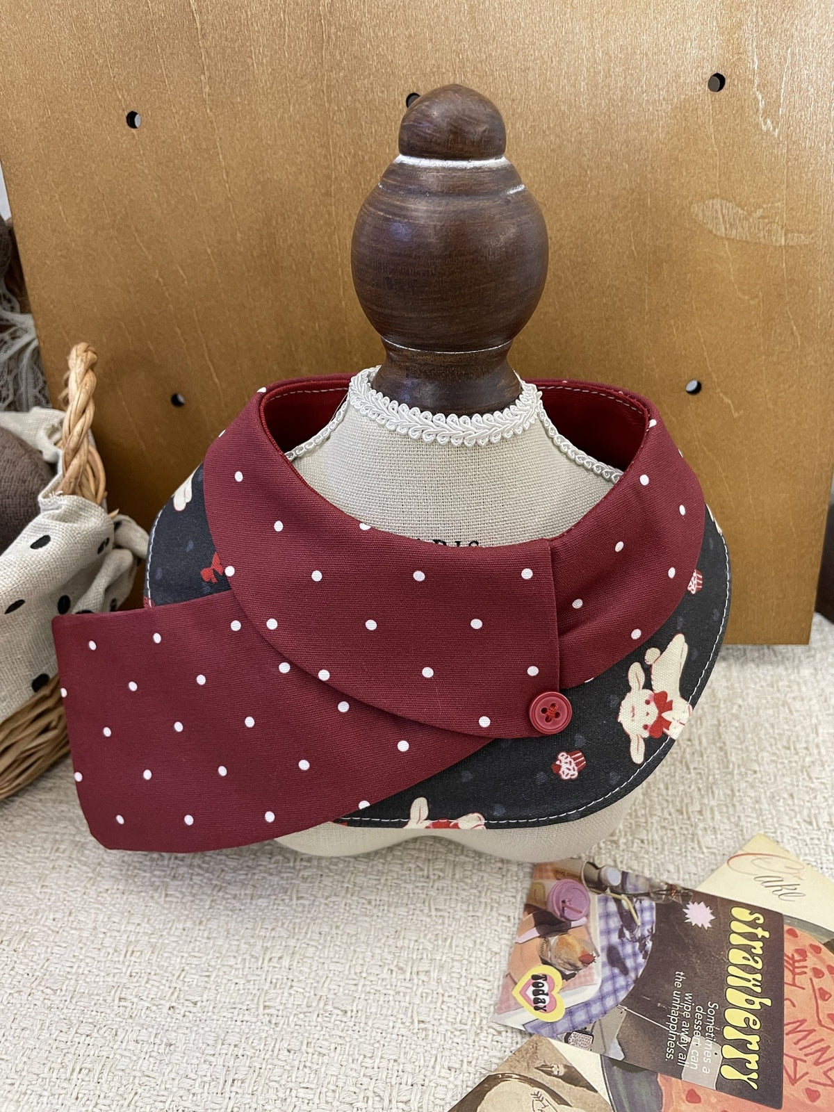 Pet Bandana with Burgundy Polka Dot Design