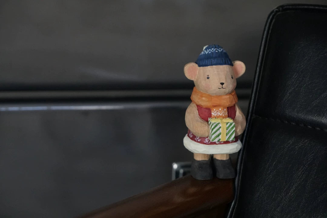 Hand Carved Wooden Mouse Figurine 10 cm