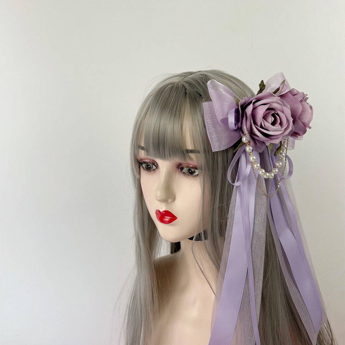 Lolita Bow Hair Clip with Pearl Chains
