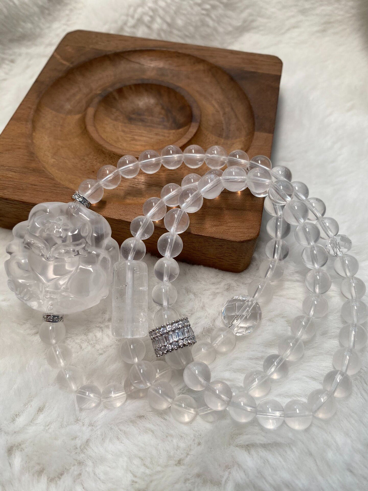 Milky White Crystal Triple Wrap Fox Bracelet