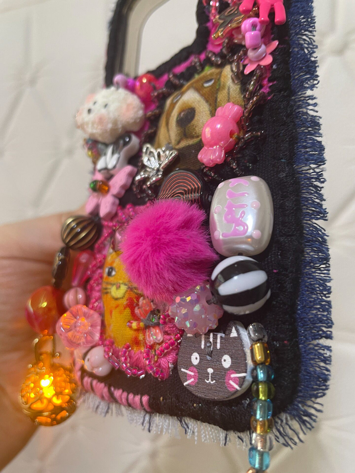Denim Phone Case with Animal Charms
