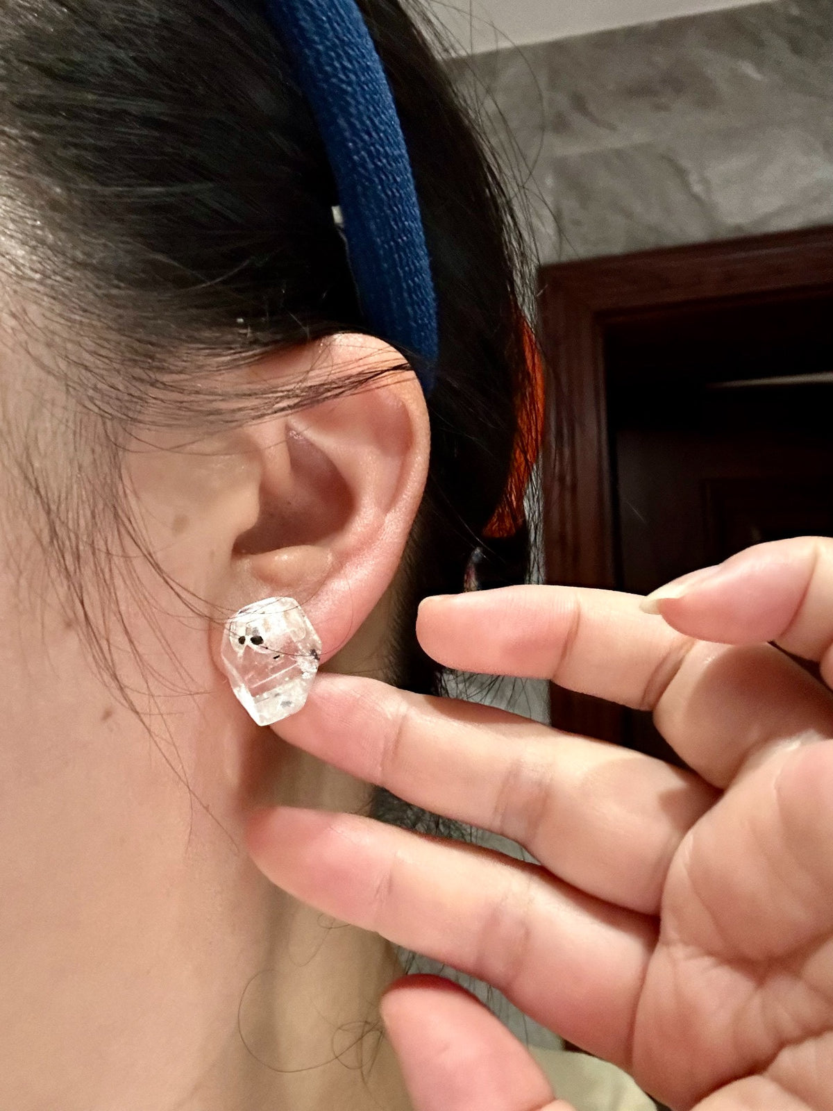 Herkimer Diamond Earrings Black Mica Inclusions